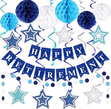 Happy Retirement Party Decorations for Men Women Blue Silver Banner Swirls Garland Set