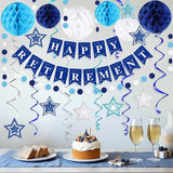 Happy Retirement Party Decorations for Men Women Blue Silver Banner Swirls Garland Set