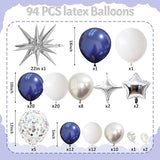 Blue Silver Balloon Garland Arch Kit Navy White Confetti Star Balloons Party Decor