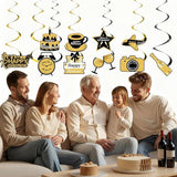 Happy Retirement Party Decorations Set Black Gold Banner Swirls Honeycomb Balls