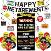 Retirement Decorations for Men Women Caution Banner Balloons Swirls Legend Retired Set