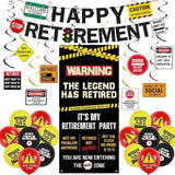 Retirement Decorations for Men Women Caution Banner Balloons Swirls Legend Retired Set