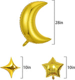 Gold Moon and Star Foil Balloons, 25 Piece Party Set
