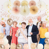 Retirement Decorations for Men and Women Champagne Gold Pink Happy Retirement Banner