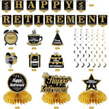 Happy Retirement Party Decorations Kit Black Gold Banner Honeycomb Swirls