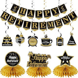 Happy Retirement Party Decorations Kit Black Gold Banner Honeycomb Swirls