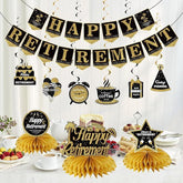 Happy Retirement Party Decorations Kit Black Gold Banner Honeycomb Swirls