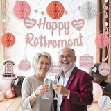 Rose Gold Retirement Party Decorations 21Pcs Banner Honeycomb Balls Swirls Garland
