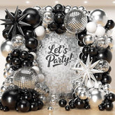 153pcs Black Silver White Balloon Garland Arch Kit Stars Disco Confetti Birthday Party