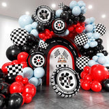 Race Car Balloon Arch Kit 168pcs Black Red Blue Checkered Balloons Boy Birthday Party