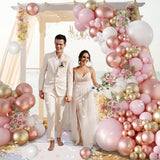 Rose Gold Balloon Arch Kit Pink White Gold Garland for Wedding Birthday Party