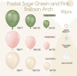 141pcs Pink Green Balloon Arch Garland Kit Pastel Baby Shower Party