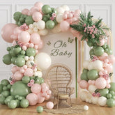 Pink Green Balloon Arch Kit Sand White Sage Baby Shower Party