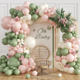 Pink Green Balloon Arch Kit Sand White Sage Baby Shower Party