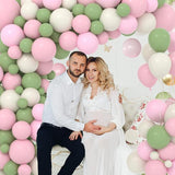 142pcs Sage Green Pink Balloon Arch Kit Olive Blush White Baby Shower Party
