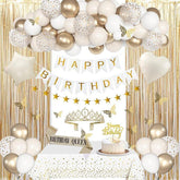 Neutral Gold Birthday Decorations Balloons Tablecloth Banner Garland Boho Party