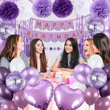 Purple Birthday Decorations Banner Balloons Fringe Curtains Pompoms Heart Garland Party