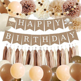 Brown Birthday Decorations Banner Balloons Felt Pompoms Tassel Garland Boho Party