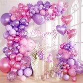 160 PCS Pink Purple Balloon Garland Arch Kit Metallic Confetti Heart Balloons