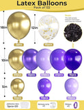 132 PCS Purple Gold Balloon Arch Kit Multi Size Confetti Balloons Party Decor