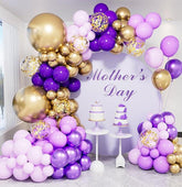 132 PCS Purple Gold Balloon Arch Kit Multi Size Confetti Balloons Party Decor