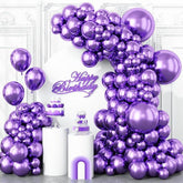 123 PCS Metallic Purple Balloons Arch Kit Multi Size Chrome Party Decorations