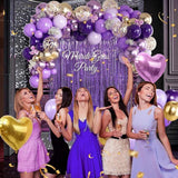 157 Pcs Purple Gold Balloon Garland Arch Kit with Fringe Curtain Decor