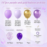 147 Pcs Purple Gold Balloon Arch Kit Party Decorations for Birthday Wedding