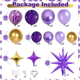 Purple Balloon Arch Kit 110 Pcs Purple Gold Metallic Star Balloons Party Decor