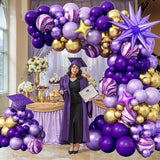 Purple Balloon Arch Kit 110 Pcs Purple Gold Metallic Star Balloons Party Decor