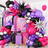 Hot Pink Purple Balloon Arch Kit Black Star Foil Balloons Party Decor