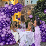 Purple Balloon Garland Arch Kit Macaron Metallic Dark Purple Bow Balloons Party Decorations