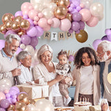 Dusty Purple Pink Balloon Garland Arch Kit Pastel Pearl Gold Party Decorations