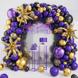 Purple Black Balloon Arch Kit 127pcs Metallic Gold Star Party Decorations