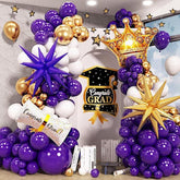 Graduation Balloon Arch Kit 135pcs Purple Gold White Star Party Decorations