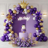 Royal Purple Gold White Balloon Garland Kit 126pcs Starburst Crown Party Decorations