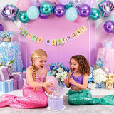 Mermaid Birthday Decorations Metallic Purple Pink Green Blue Balloons Banner for Girls Party
