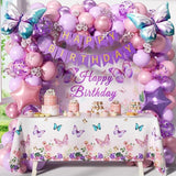 Pink Purple Butterfly Birthday Decorations Pastel Pearl Confetti Balloons Banner Party