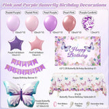 Pink Purple Butterfly Birthday Decorations Pastel Pearl Confetti Balloons Banner Party