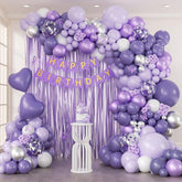 Purple Birthday Decorations Metallic Silver White Lavender Balloons Banner Fringe for Women