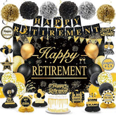 Retirement Party Decorations for Men and Women Black Gold Banner Balloons Set