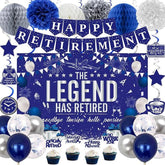 Retirement Party Decorations Blue Silver for Men Women Banner Backdrop Balloons Set