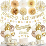 Retirement Decorations for Men Women Champagne Gold Banner Swirls Party Set