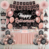 Retirement Party Decorations for Women 52Pcs Rose Gold Black Banner Backdrop Balloons Set