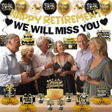 Retirement Party Decorations for Men Women Black Gold Banner Balloons Swirl Set