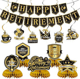 12Pcs Retirement Party Decorations Black Gold Banner Swirls Centerpiece Set