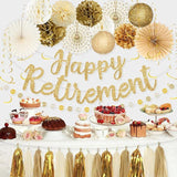 Retirement Party Decorations for Women Men Gold Glitter Banner Fans Kit