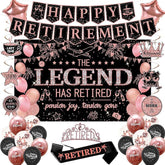 Retirement Party Decorations for Women Black Pink Banner Backdrop Balloons Swirl Set