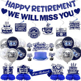Retirement Party Decorations for Men Women Blue Silver Banner Balloons Swirl Set