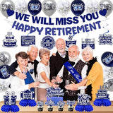 Retirement Party Decorations for Men Women Blue Silver Banner Balloons Swirl Set